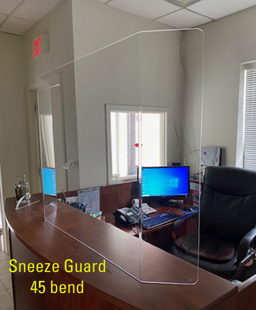 Acrylic Covid Sneeze Shield with 45 bend to form wings